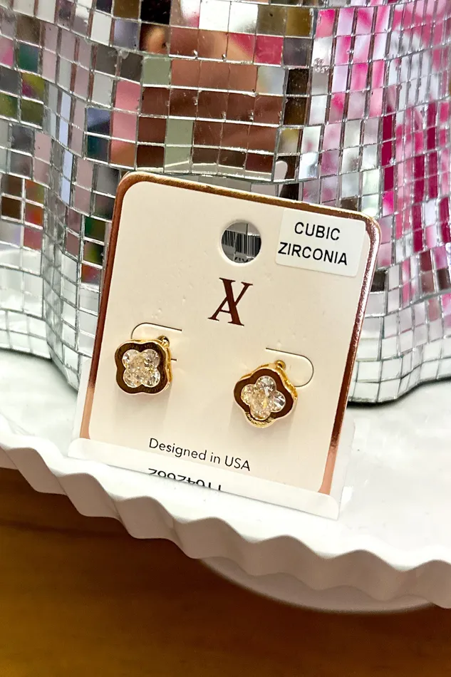 Earrings Judson Dainty Cubic Zirconia Clover Stud Earrings With Gold Tone Framing