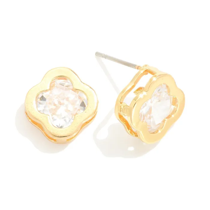 Earrings Judson Dainty Cubic Zirconia Clover Stud Earrings With Gold Tone Framing