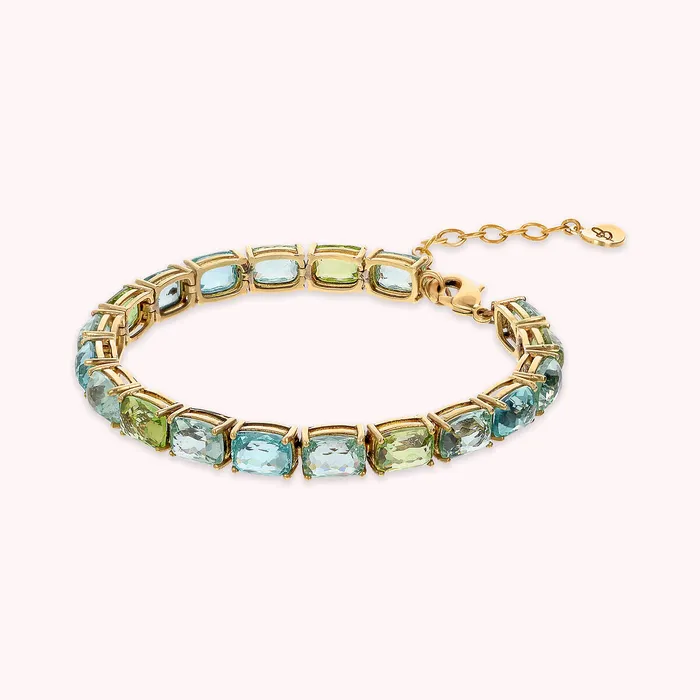 Necklaces Bracciale Tennis Golden con Prisma Gem Verdi e Blu Taglio Mosaico Bronzallure