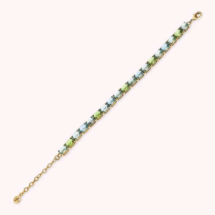 Necklaces Bracciale Tennis Golden con Prisma Gem Verdi e Blu Taglio Mosaico Bronzallure