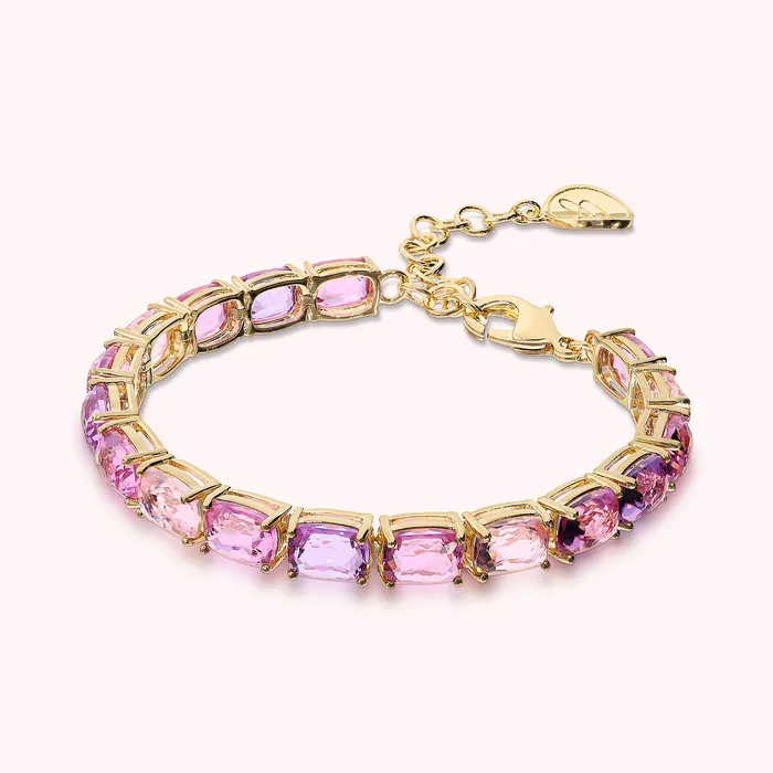 Necklaces Bracciale Tennis Golden con Prisma Gem Verdi e Blu Taglio Mosaico Bronzallure