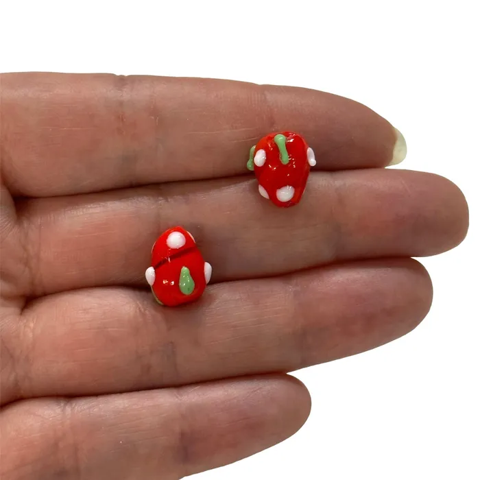 Peppy Beads Earrings Hand Made Red Glass Vertical Hole FruitVine Beads 2 Pcs in a pack