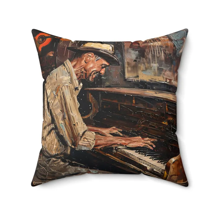 Portraits by NC Earrings Spun Polyester Square Pillow Honky Tonk Piano Player