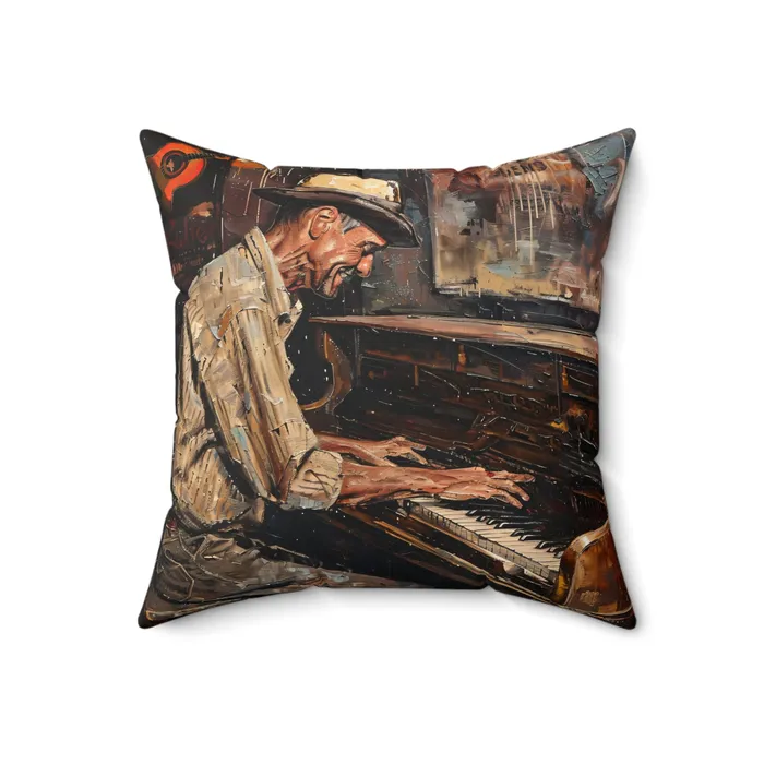 Portraits by NC Earrings Spun Polyester Square Pillow Honky Tonk Piano Player