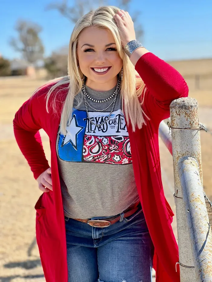 TEXAS TRUE THREADS Earrings RUBY RED SOFT MIDLENGTH CARDIGAN