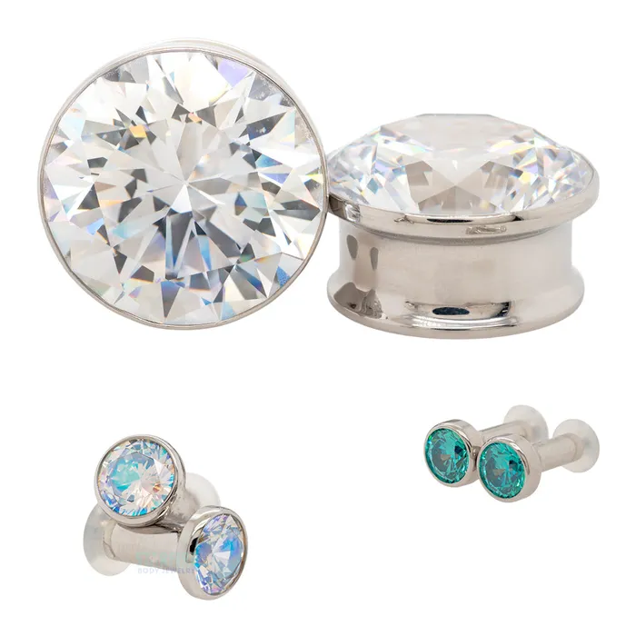 Anatometal Necklaces Single Gem BIG BLING Plugs Eyelets with BrilliantCut Gem Salmon Pink