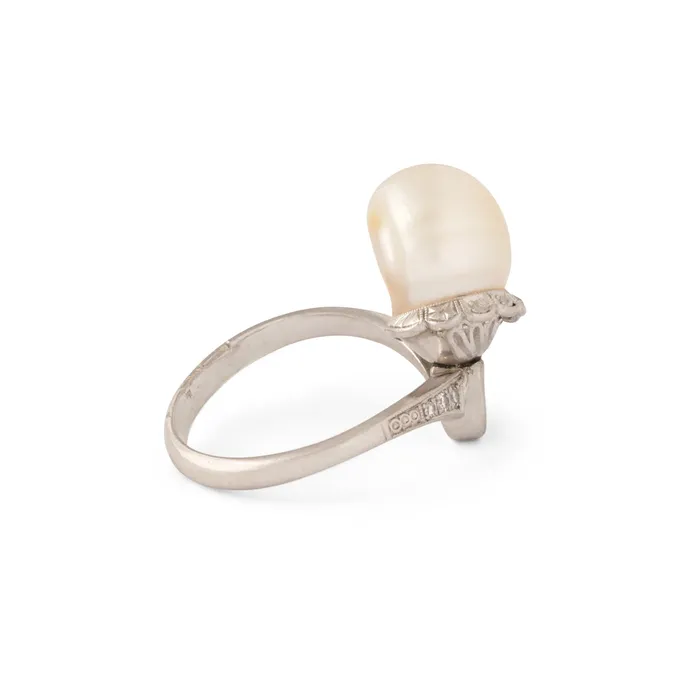 Antique Rings Edwardian Baroque Pearl Diamond and Platinum Ring