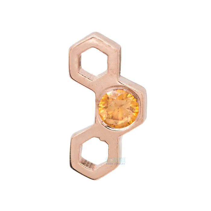 Body Vision BVLA Earrings Honeycomb Threaded End in Gold with Amber CZ