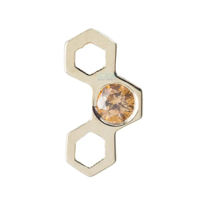 Body Vision BVLA Earrings Honeycomb Threaded End in Gold with Amber CZ