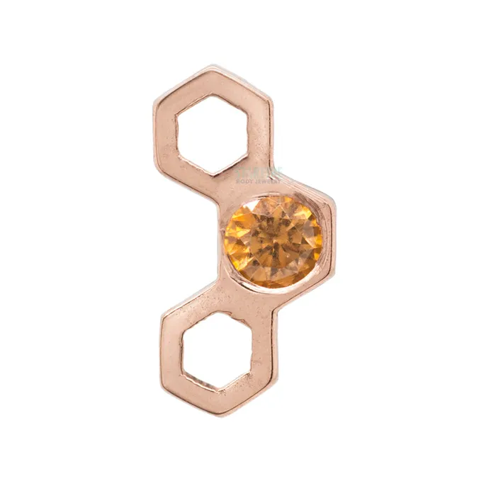 Body Vision BVLA Earrings Honeycomb Threaded End in Gold with Amber CZ