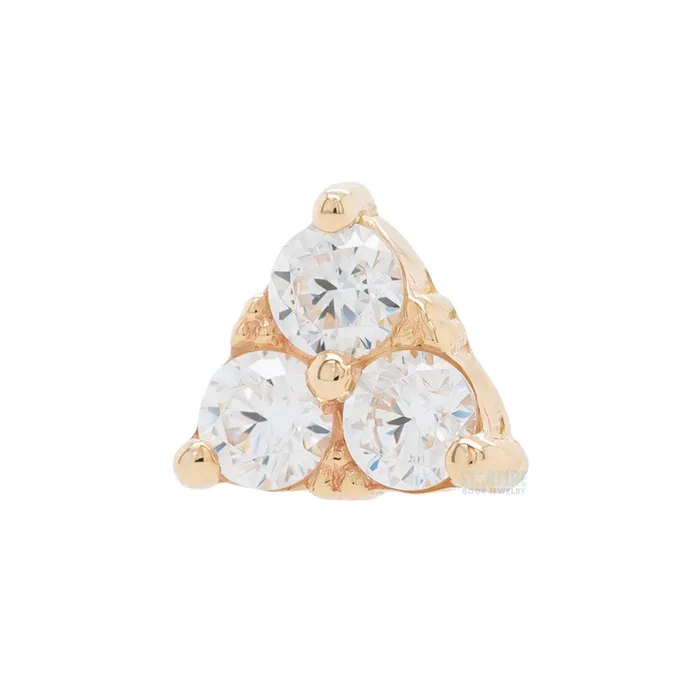 Body Vision BVLA Rings Beaded Tri Prong Cluster Threaded End in Gold with White CZs