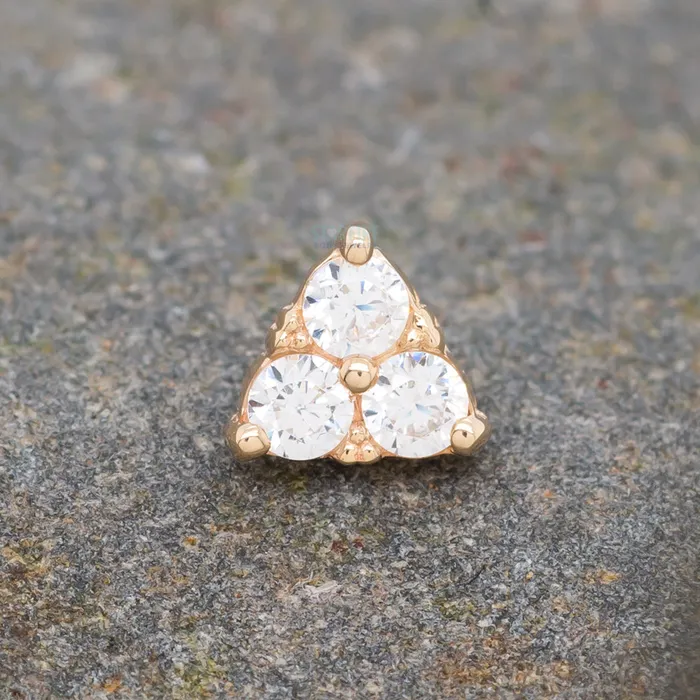 Body Vision BVLA Rings Beaded Tri Prong Cluster Threaded End in Gold with White CZs
