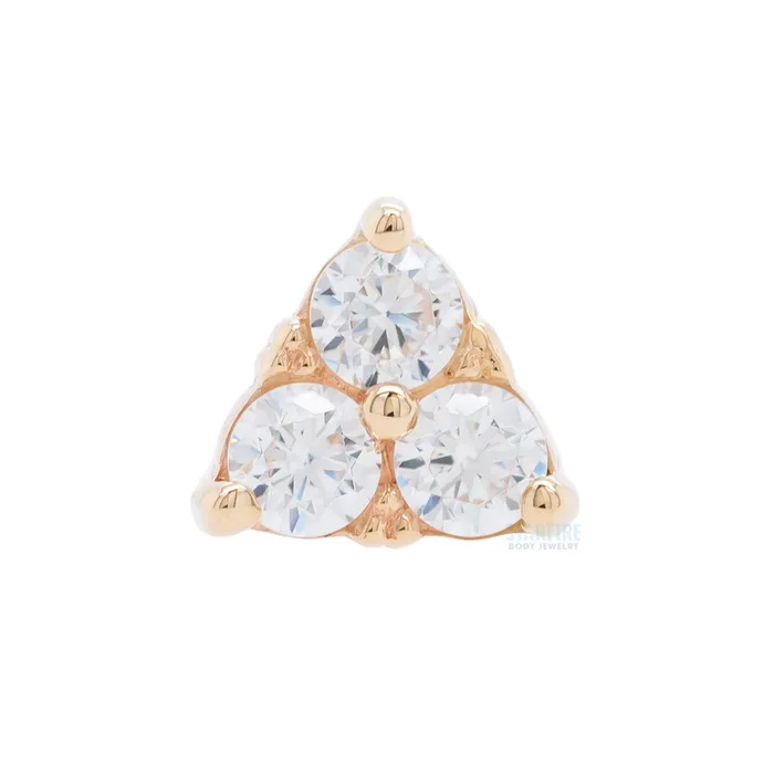 Body Vision BVLA Rings Beaded Tri Prong Cluster Threaded End in Gold with White CZs