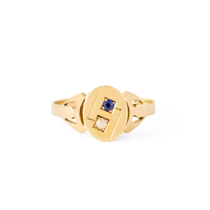 Early 20th Century Sapphire Pearl and 8k Gold Poison Ring Antique Rings
