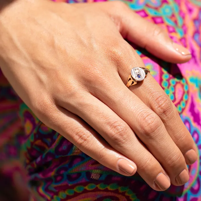 Early 20th Century Sapphire Pearl and 8k Gold Poison Ring Antique Rings