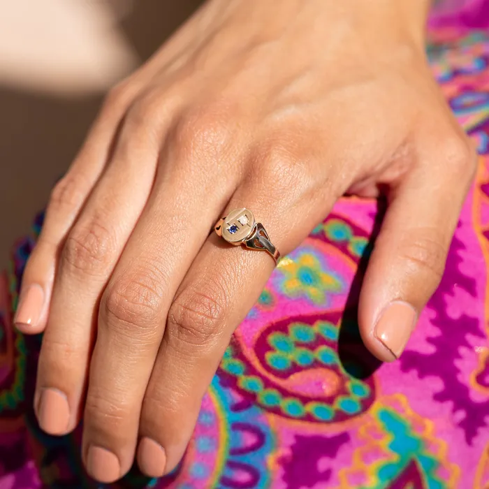 Early 20th Century Sapphire Pearl and 8k Gold Poison Ring Antique Rings