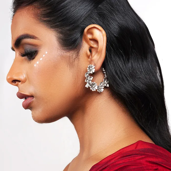 Earrings Teejh Taralika Silver Oxidised Floral Earrings Teejh