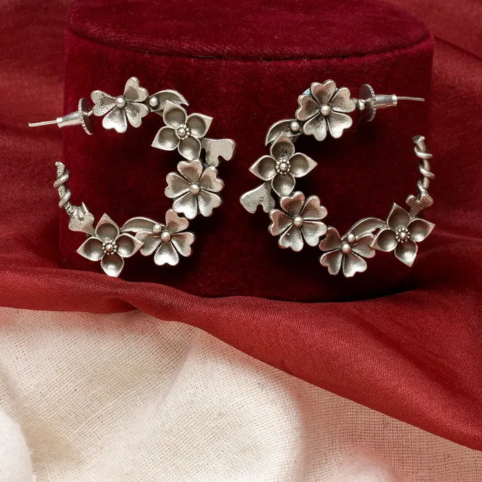 Earrings Teejh Taralika Silver Oxidised Floral Earrings Teejh