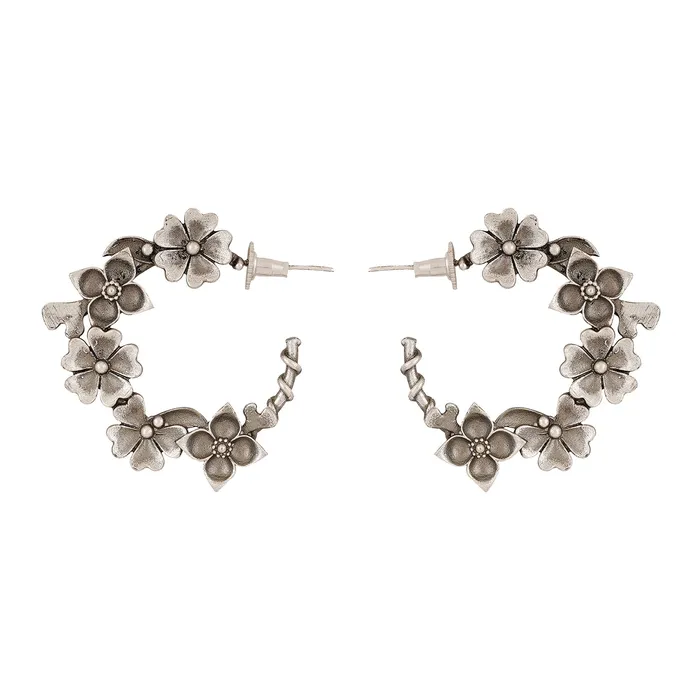 Earrings Teejh Taralika Silver Oxidised Floral Earrings Teejh