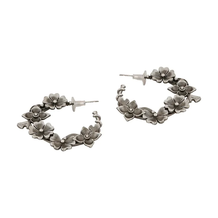 Earrings Teejh Taralika Silver Oxidised Floral Earrings Teejh