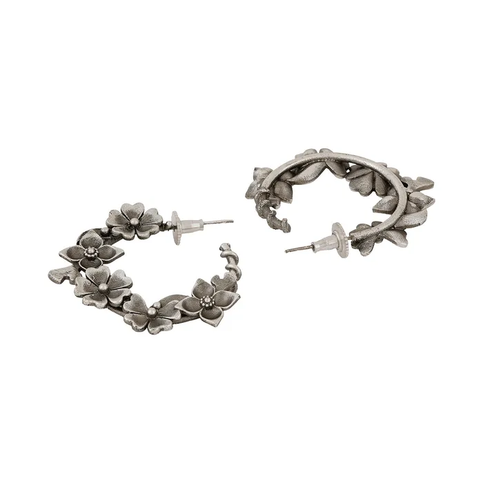 Earrings Teejh Taralika Silver Oxidised Floral Earrings Teejh