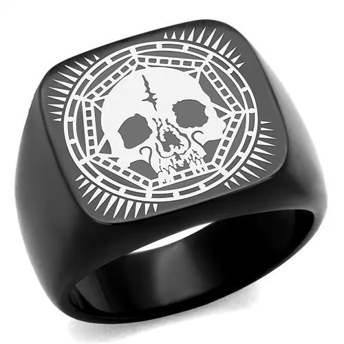 Green Rings CJ2306 Wholesale Mens Stainless Steel IP Black Skull Ring