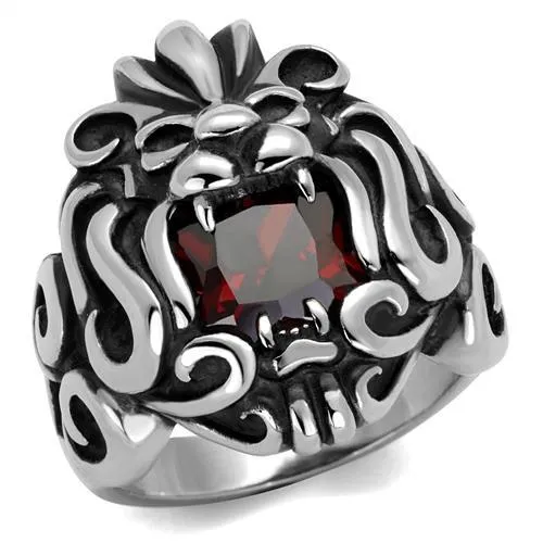 Green Rings CJ2339 Wholesale Mens Stainless Steel High polished AAA Grade CZ Garnet Lion Ring