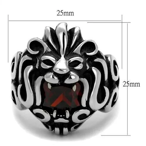 Green Rings CJ2339 Wholesale Mens Stainless Steel High polished AAA Grade CZ Garnet Lion Ring Green Rings CJ2339 Wholesale Mens Stainless Steel High polished AAA Grade CZ Garnet Lion Ring