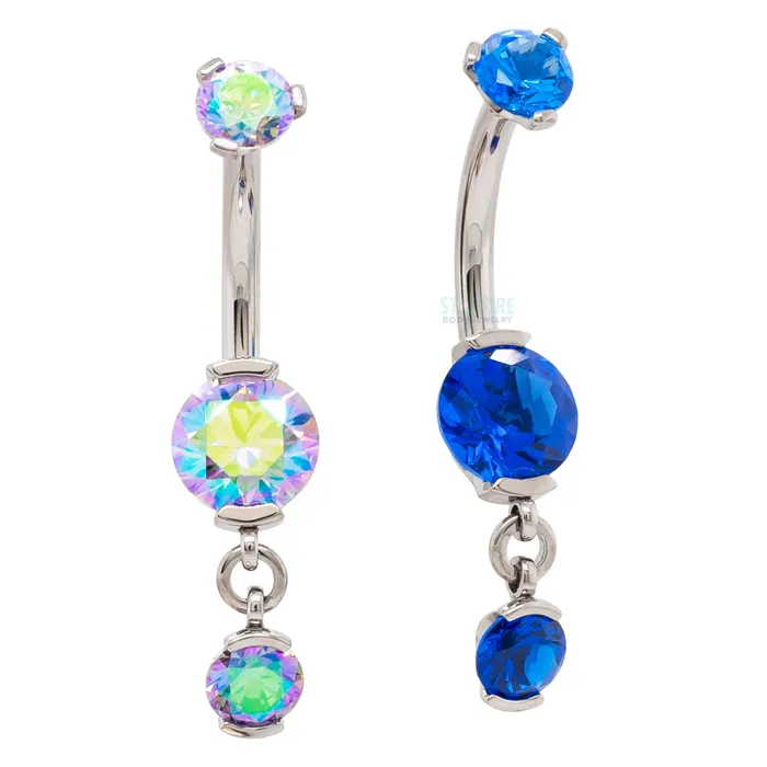 Industrial Strength IS Earrings 2 ProngSet Faceted Gem Navel Curve with Dangle 1 Industrial Strength IS Earrings 2 ProngSet Faceted Gem Navel Curve with Dangle 1