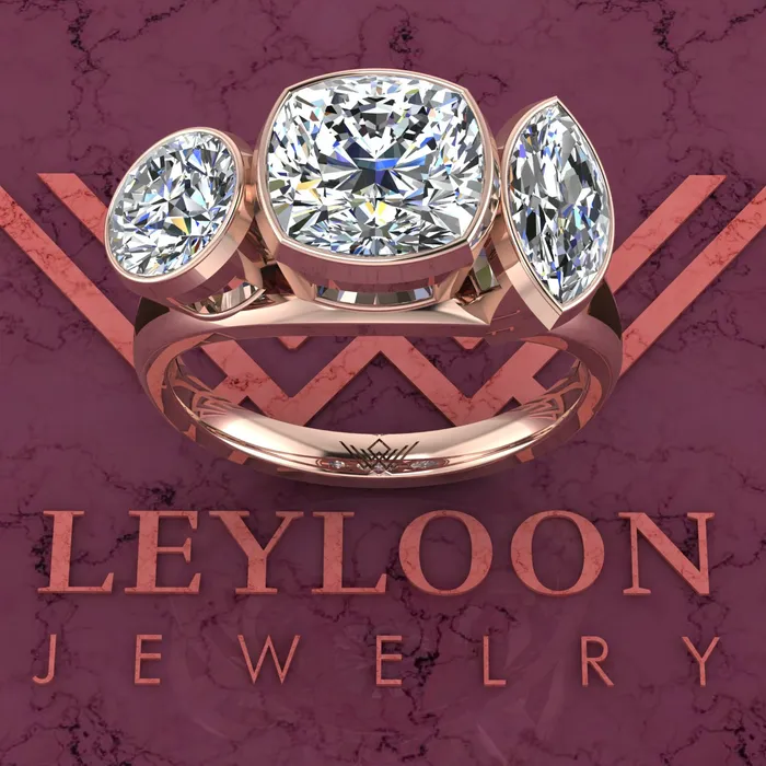 Leyloon Jewelry Rings 41 CTW Square Cushion Cut ThreeStone Random Shape Bezel D Color Moissanite Ring