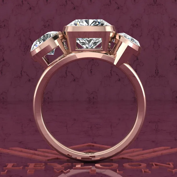 Leyloon Jewelry Rings 41 CTW Square Cushion Cut ThreeStone Random Shape Bezel D Color Moissanite Ring