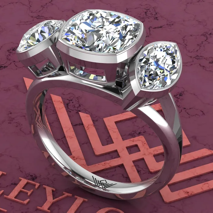Leyloon Jewelry Rings 41 CTW Square Cushion Cut ThreeStone Random Shape Bezel D Color Moissanite Ring