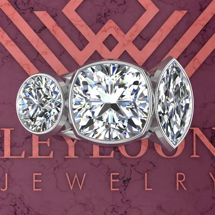 Leyloon Jewelry Rings 41 CTW Square Cushion Cut ThreeStone Random Shape Bezel D Color Moissanite Ring