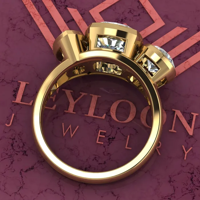 Leyloon Jewelry Rings 41 CTW Square Cushion Cut ThreeStone Random Shape Bezel D Color Moissanite Ring