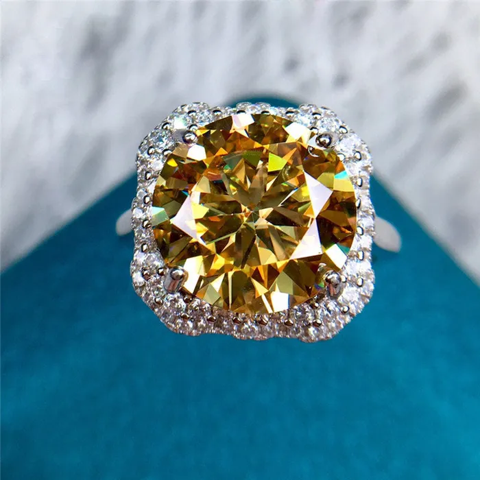 Leyloon Jewelry Rings 6 Carat Round Cut Moissanite Ring Octagon Halo Plain Shank VVS Vivid Yellow Leyloon Jewelry Rings 6 Carat Round Cut Moissanite Ring Octagon Halo Plain Shank VVS Vivid Yellow