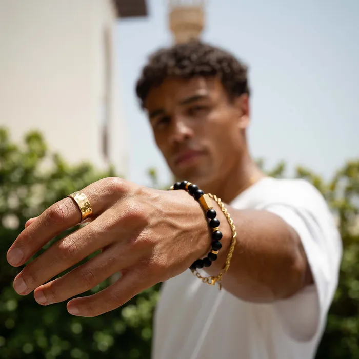 MoreThan90 Bracelets MATTE BLACK BRACELET GOLD