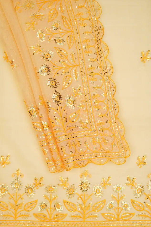 Necklaces Teejh Teejh Rania Light Yellow Sequin Embroidery Organza Saree Necklaces Teejh Teejh Rania Light Yellow Sequin Embroidery Organza Saree