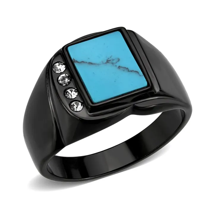 Rings CJ3755 Wholesale Mens Stainless Steel IP Black Sea Blue Turquoise Ring Green