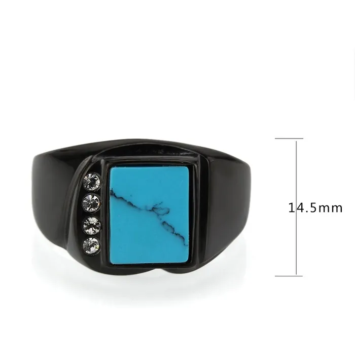 Rings CJ3755 Wholesale Mens Stainless Steel IP Black Sea Blue Turquoise Ring Green Rings CJ3755 Wholesale Mens Stainless Steel IP Black Sea Blue Turquoise Ring Green