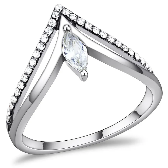 Rings Green CJ109 Wholesale Womens Stainless Steel AAA Grade Clear Cubic Zirconia Minimal Chevron Ring