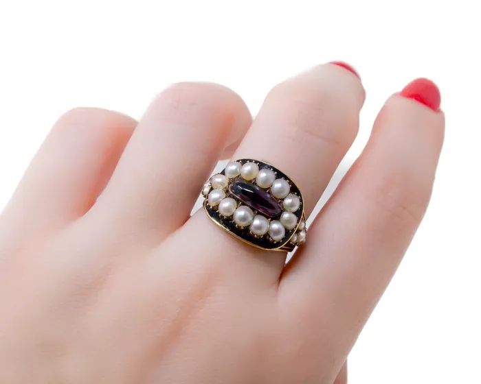 Rings Isadoras A Georgian Enamel Pearl Mourning Ring Rings Isadoras A Georgian Enamel Pearl Mourning Ring