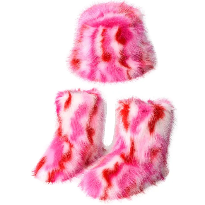 Rings THE LUMI SHOP PinkWhite Fuzzy Hat Boots Set