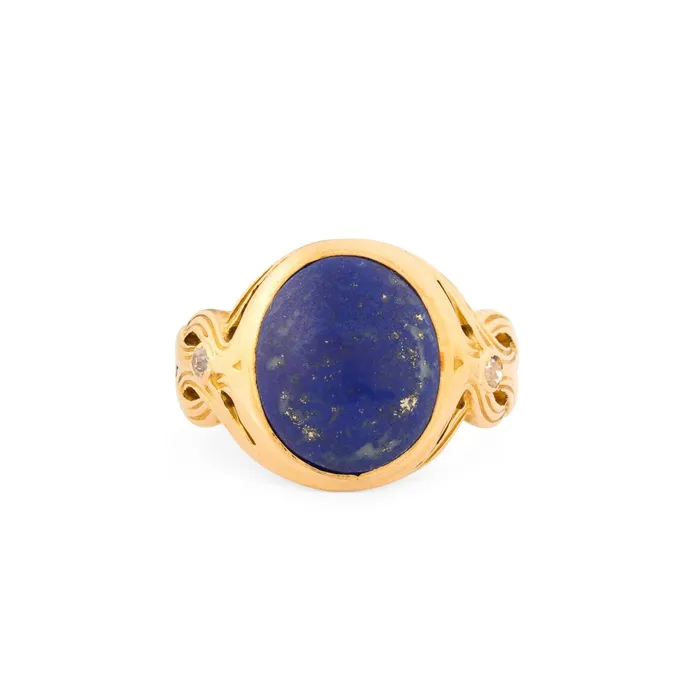 Rings Victorian Lapis Diamond and 14k Gold Ring Antique