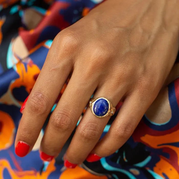 Rings Victorian Lapis Diamond and 14k Gold Ring Antique