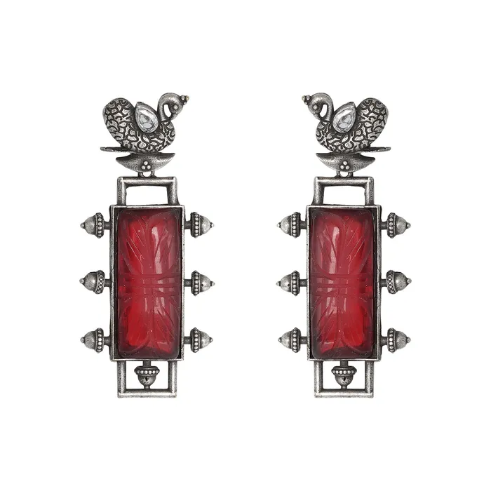 Teejh Bela Red Stone Silver Oxidised Jewelry Gift Set Teejh Rings
