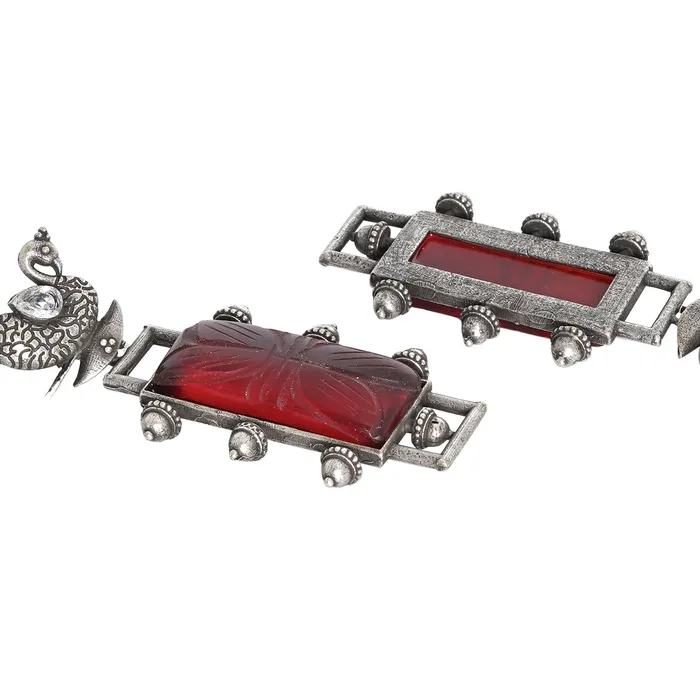 Teejh Bela Red Stone Silver Oxidised Jewelry Gift Set Teejh Rings
