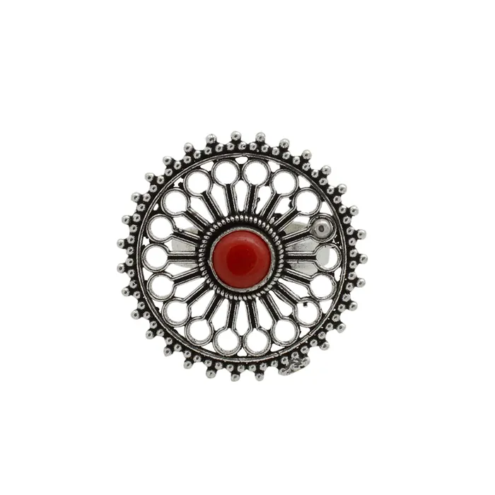 Teejh Bela Red Stone Silver Oxidised Jewelry Gift Set Teejh Rings