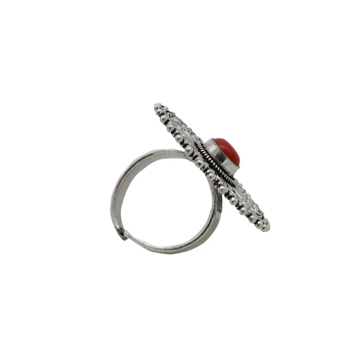 Teejh Bela Red Stone Silver Oxidised Jewelry Gift Set Teejh Rings