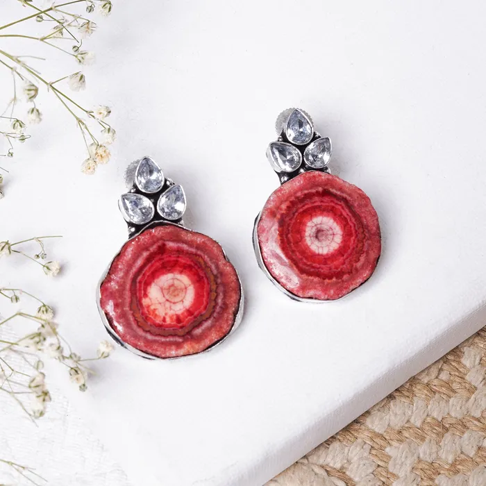 Teejh Harika Red Silver Oxidised Earring Teejh Earrings
