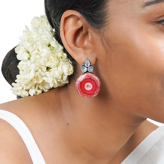 Teejh Harika Red Silver Oxidised Earring Teejh Earrings